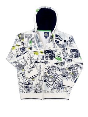 Ecko Unlimited Graphic Full Zip Hoodie White Blue Green Streetwear Print Medium
